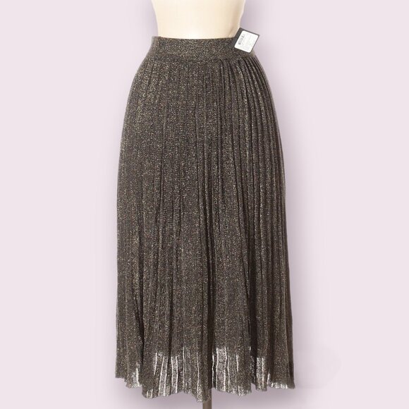 NWT Club Monaco Gold Pleated Midi Skirt Flowy XS - Picture 1 of 1